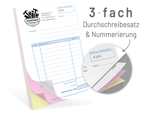 1219010120 Durchschreibesatz 3-fach geblockt DIN A5, mit Nummerierung Durchschreibesatz 3-fach geblockt DIN A5, mit Nummerierung