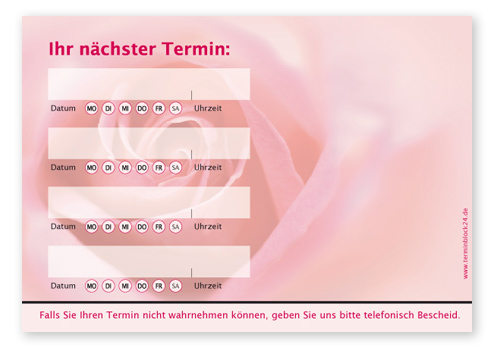Terminzettel "zarte Rose" - 4 Termine mit Wochentagen Terminzettel "zarte Rose" - 4 Termine mit Wochentagen