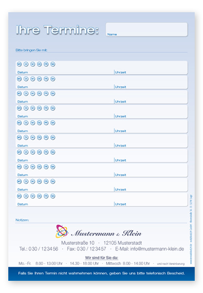 1224011002 Terminzettel Maxi "Blue" mit 10 Terminfeldern Terminzettel Maxi "Blue" mit 10 Terminfeldern