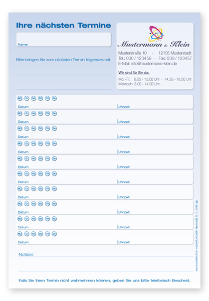 Terminzettel Maxi "Blue Window" mit 10 Terminfeldern