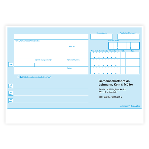 PKV-Privatrezept Blau mit Eindruck PKV-Privatrezept Blau mit Eindruck