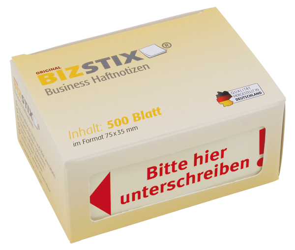 BIZSTIX® Business Haftnotizen "Bitte hier unterschreiben!" (Pfeil nach links)"