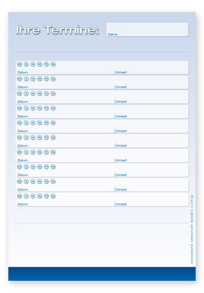 Terminzettel Maxi "Blue" mit 10 Terminfeldern Terminzettel Maxi "Blue" mit 10 Terminfeldern
