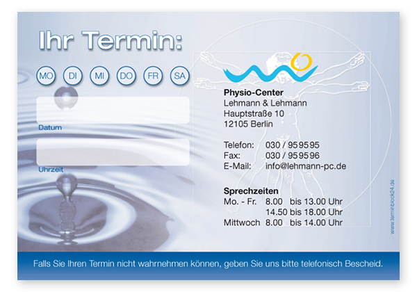 Terminzettel "Körperfrische" - 1 Termin mit Wochentagen