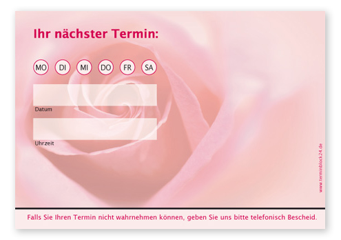 Terminzettel "zarte Rose" - 1 Termin mit Wochentagen Terminzettel "zarte Rose" - 1 Termin mit Wochentagen