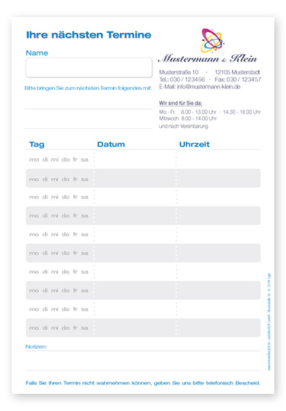 1224011004 Terminzettel Maxi "Classic White" mit 10 Terminfeldern Terminzettel Maxi "Classic White" mit 10 Terminfeldern