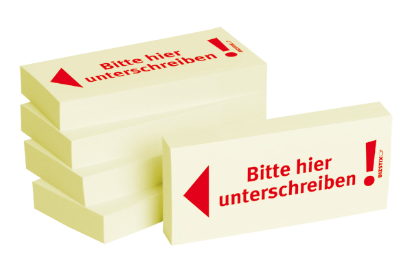 BIZSTIX® Business Haftnotizen "Bitte hier unterschreiben!" (Pfeil nach links)"