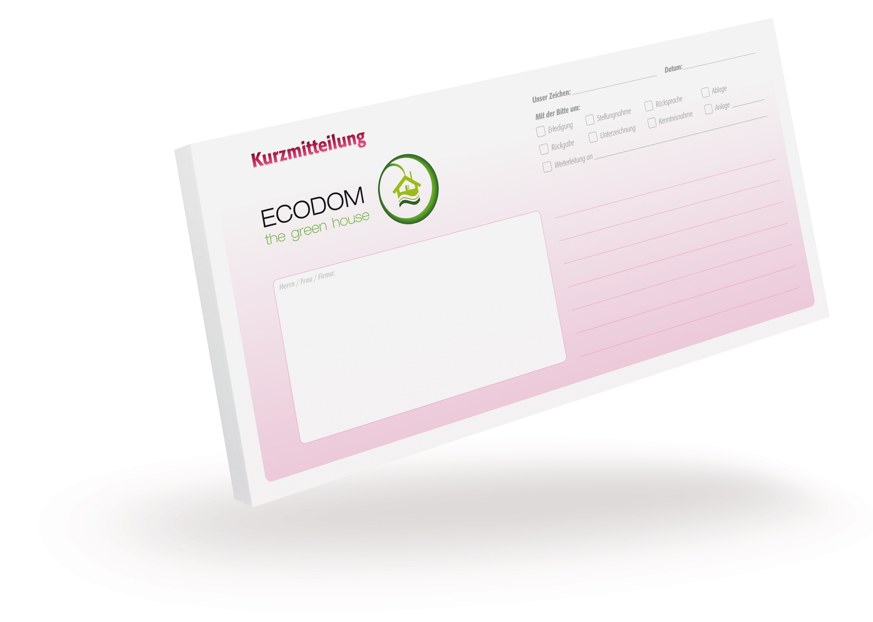 1304010205 Kurzmitteilungsblock DIN Lang - pink - Kurzmitteilungsblock DIN Lang - pink -