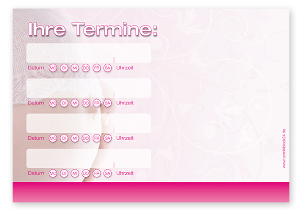 Terminzettel "Babyglück" - 4 Termine mit Wochentagen Terminzettel "Babyglück" - 4 Termine mit Wochentagen