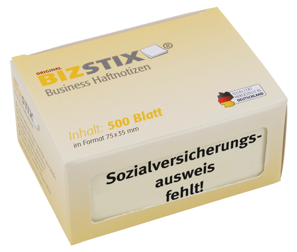 BIZSTIX® Business Haftnotizen "Sozialversicherungsausweis fehlt!"