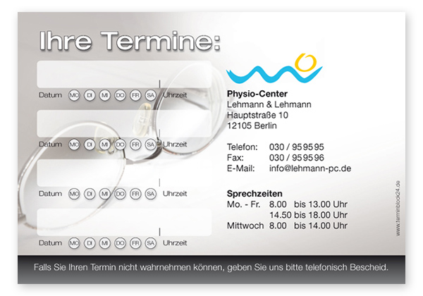 Terminzettel "Durchblick behalten" - 4 Termine mit Wochentagen