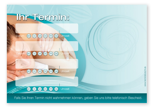 Terminzettel "Wellnesstraum" - 4 Termine mit Wochentagen Terminzettel "Wellnesstraum" - 4 Termine mit Wochentagen