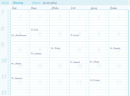 Terminplaner im 10 Minuten-Takt für 6 Mitarbeiter