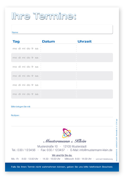 Terminzettel Maxi "Classic" mit 6 Terminfeldern Terminzettel Maxi "Classic" mit 6 Terminfeldern