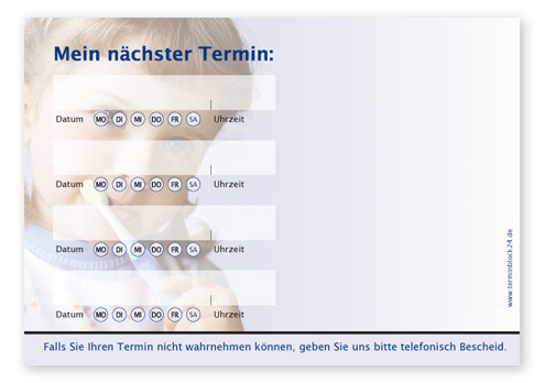 Terminzettel "gesundes Kind" - 4 Termine mit Wochentagen